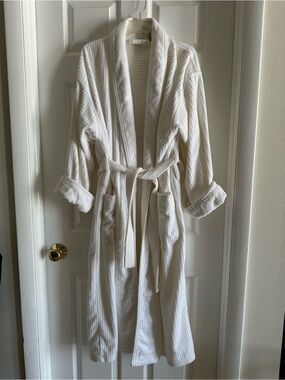 Women's Cream White Waffle Robe with Shawl Collar